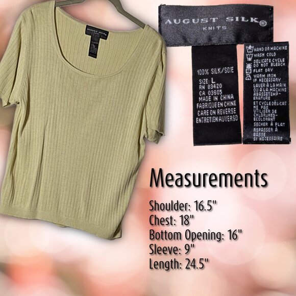 August Silk Size L 100% Silk Light Avocado Green Knit Top - Picture 8 of 8